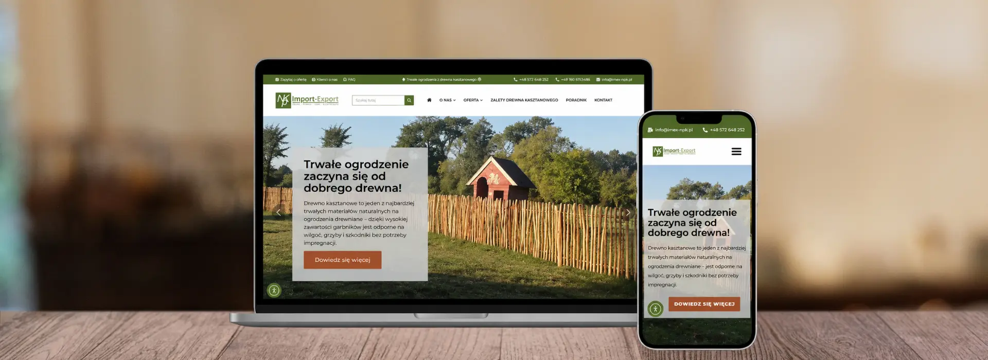 Nowoczesna strona dla Imex-NPK: naturalne ogrodzenia z drewna kasztanowego w nowym wydaniu online